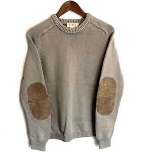 J. Crew Taupe Crewneck Sweater with Brown Elbow Patches